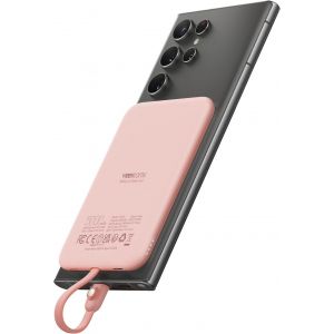 Eryi-Batterie Externe 5000mah, Légère & Ultra Fine Power Bank Avec Usb C Câble Intégré (Charge Non Sans Fil), Batterie Externe Compatible Pour Samsung/Iphone 15/Huawei/Xiaomi (Rose) - Neuf