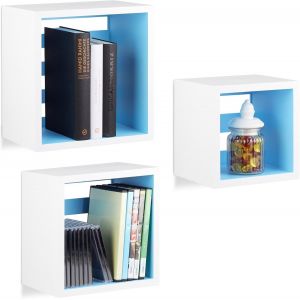 ¿¿Tag¿¿Re Suspendue Lot De 3 Cubes Flottants Support Mural Meuble Rangement Bois Mdf Carr¿¿, Blanc-Violet - Neuf