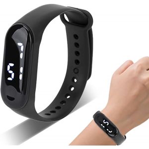 Montres De Sport Num&eacute;riques,Affichage &Agrave; Lumi&egrave;re Blanche Led Miroir En Plastique Mouvement &Eacute;lectronique Bracelet En Silicone Montre De Sport Pour Activit&eacute;s De Loisirs Avec Chronom&egrave;tre(Le Noir) - Neuf