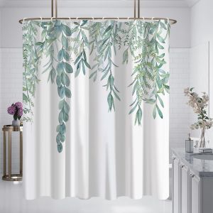 KALANKA-Rideau Douche,Shower Curtain,Rideau de Douche &agrave; Fleurs Vertes,l'ourlet Tombe Naturellement, Imperm&eacute;Able et R&eacute;Sistant &agrave; La Moisissure,avec ?Illets et 12 Anneaux de Rideau(Osier Vert) - Neuf