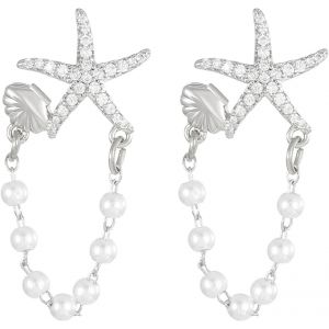 Kal-Boho Longue Chaîne De Perles Boucles D'oreilles Pendantes Cz Étoile De Mer Coquille Boucles D'oreilles Plage Étoile De Mer Coquillage Déclaration Boucles D'oreilles Océan Bijoux Pour Femmes - Neuf