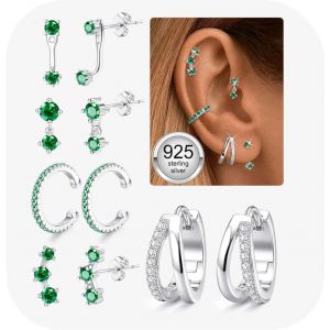 Kal-Paires Boucles D'oreilles Femme Argent 925 Plaquée Or 14k Créoles Argent Boucles D'oreilles Zircon Piercing Oreille Cartilage Petites Boucles D'oreilles Femme Or Pour Piercings Multiples - Neuf