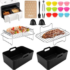 Ulteronixshop-Accessoires pour friteuse &agrave; air chaud - Ensemble de 21 pi&egrave;ces, Accessoires pour friteuse &agrave; air chaud pour Ninja Foodi Dual Zone AF400EU AF300EU, Tower, Innsky, Princess et autres friteuses &agrave; - Neuf