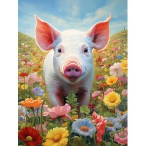 Ayuhr-5d Diamond Painting Kits Cochon Avec Des Fleurs, Diy Peinture Avec Diamant Art Animal Cristal Diamant Broderie Peintures Arts Artisanat Pour Home Office Décoration Murale 30x40 Cm - Neuf