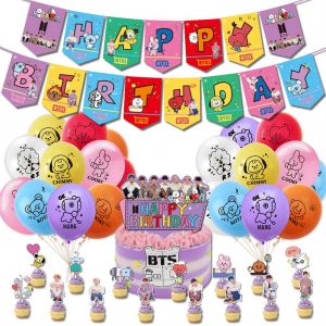 Hjlian Fournitures De Fete D'anniversaire Comprenant Des Ballons En Latex, Un Drapeau A Tirer, Une Decoration De Gateau Et Un Ensemble De Rubans Pour Decoration De Fete A Theme - Neuf
