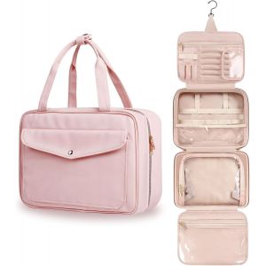 MAA-Trousse de Toilette Femme Voyage, Trousse Maquillage Portable, Trousse 4 Compartiments Iimperméable avec Volume Elevé, Organiseur de Maquillage Pliable, Trousse de Rangement, Makeup Bag, Rosa - Neuf