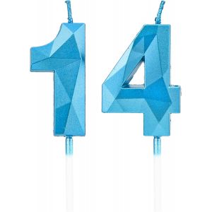 Eryi-Bougies De 14e Anniversaire, Bougies Avec Numéro Bleu, Décoration De Gâteau D'anniversaire, Décorations De Gâteau D'anniversaire, Mariages, Anniversaire D'entreprise - Neuf