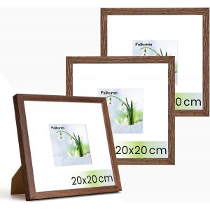 Cmwx-Lot De 3 Cadres Photo, 20 X 20 Cm, En Chêne, Avec Verre Trempé, Pour Photos De 20 X 20 Cm Sans Passe-Partout Ou Photos De 9 X 9 Cm, Marron Foncé, 20 X 20 Cm - Neuf