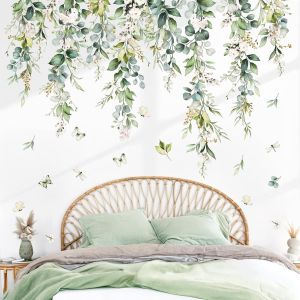 Stickers Muraux Feuilles de Vigne Autocollants Muraux Mural Stickers Verte Feuilles Tropicales Plantes Pendantes Fleurs pour Chambre Salon Bureau - Neuf