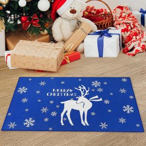 Paillasson De No&euml;l Antid&eacute;rapant Pour Int&eacute;rieur Et Ext&eacute;rieur - Attrape La Salet&eacute; - Petit Tapis De Bienvenue - D&eacute;coration De Porte De No&euml;l - Tapis De Sol D'entr&eacute;e - Renne Blanc - Bleu - 50 X 80 - Neuf