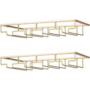 2 Supports M&eacute;talliques Pour Verres &Agrave; Vin Installables Sous Un Placard,4 Rang&eacute;es,Dor&eacute; - Neuf