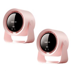 Ventilateur de bureau portable avec affichage num&eacute;rique et batterie, circulation d'air silencieuse, 3 options d'installation, rose - Neuf