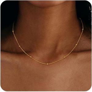 Kal-Collier Femme Or Plaqué Or 18k Chaine/C?ur/Boule/Disque/Perle Collier Ras Du Cou Fine Chaîne Or/Argent Bijoux Femme - Neuf