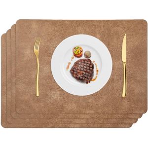 Sjzg-Lot De 4 Sets De Table Lavable, 43x30cm Napperon Rectangulaire Intérieur Et Extérieur, Antidérapants Résistants À La Chaleur En Simili Cuir Dessous De Table Pour Salle À Manger, Cuisine (Marron - Neuf