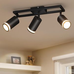 Plafonnier Led 3 Spots,Spots De Plafond Gu10 Double Orientable Moderne,Plafonnier 3 Spots Noir Pour Cuisine Chambre Salon Couloir Salle &Agrave; Manger,Sans Ampoules - Neuf