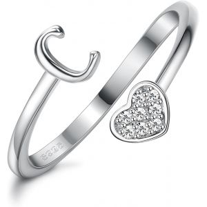 Kalanka-Milacolato Bague Argent 925 Femme Initiaux De Coeur En Argent Sterling Pour Femmes Filles 18k Plaqu&eacute; Or Initial Coeur Empilable Anneaux R&eacute;glables Pour Adolescentes Mignon Coeur Alphabet Lettre - Neuf