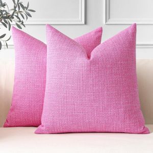 Cauc-Housses De Coussins En Lin D&eacute;coratif Canap&eacute; Taie D'oreiller De Couleur Unie Doux Decoration Pour Maison Salon Chambre Canap&eacute; D&eacute;coration 50x50cm Lot De 2 (Rose Vif) - Neuf