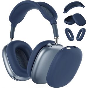 LORANKA-Coque en Silicone pour AirPods Max &Eacute;couters Silicone des Housses pour Les Oreillettes, Les Coupelles d'oreille et l'Arceau - Anti-Rayures Coque de Protection en Souple - Bleu - Neuf