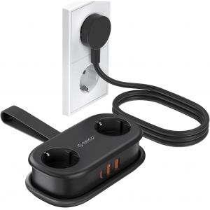 Multiprise Voyage 2 Prises et USB-C 20W PD, Noir, Compacte & Portable, Compatible avec Bureau/Maison/Bateau, Cordon 1,5m (AP3) - Neuf