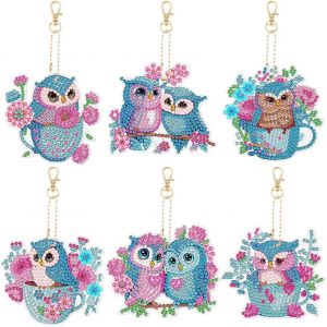 Trahoo-Diamond Painting Portes-Clés, 6pcs 5d Diy Peinture Diamant Portes-Clés Pendentif, Hibou Diamond Art Keychain Pendentif Pour Sac À Dos Sac À Main Décoration, Cadeau De Garçon Filles - Neuf