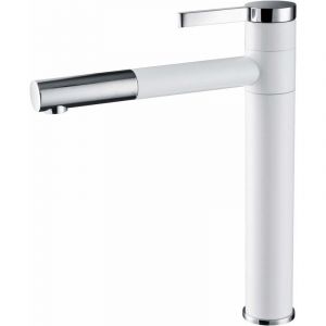 Mitigeur de lavabo Robinet d'évier de vasque haut blanc Robinet d'évier de salle de bain en laiton Robinet de lavabo à une poignée avec bec rotatif à 360 ° - Neuf