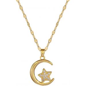 Kal-Collier Femme Lune Et Étoile Doré Acier Inoxydable Bijoux Mode Élégants Pour Toutes Occasions - Neuf
