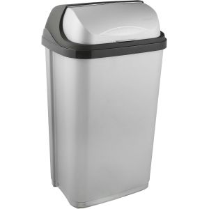 MEVRONISSHOP-Poubelle avec Couvercle Coulissant, 50 L, Rasmus, Argent - Neuf