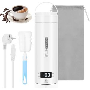 Mini Bouilloire De Voyage 500Ml, Bouilloire &Eacute;lectrique Portable En Inox 316 Double Paroi, 4 Temp&eacute;ratures R&eacute;glables, &Eacute;bullition Rapide, Id&eacute;ale Pour Le Bureau, L`H&ocirc;tel, Le Camping Ou La Voiture - Neuf