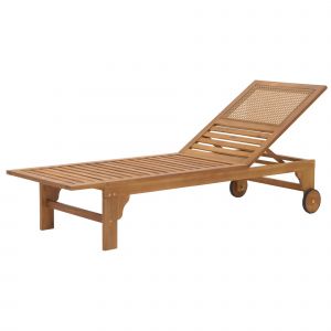 Bain De Soleil Chaise Longue Dossier R&eacute;glable 4 Positions Avec Roues En Bois Massif Acacia Huil&eacute; Et Poly-Rotin D&eacute;coratif 04_0010070 - Neuf