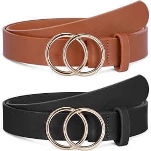 Pack De 2 Ceintures En Cuir Pour Les Femmes Faux Cuir Double O-Ring Boucle De Ceinture Jusqu'à 41 - Neuf