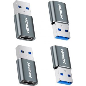 NFGR-Adaptateur Usb Vers Usb-C 4 Pack,Charge Rapide Pd27W/66W Transfert De Données 5Gbps,Adaptateur Otg Usb-C Femelle Vers Usb3.0 Mâle Pour M-Acbook Pad Phone 15/16 Série G-Alaxy X-Peria P-Ixel Gris - Neuf