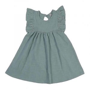 Toddler Baby Girl Robe D'&eacute;t&eacute; Coton Lin Ruffle Halter Sans Manches Enfants D&eacute;contract&eacute; Beach Party Robes 5-6 Ans - Neuf