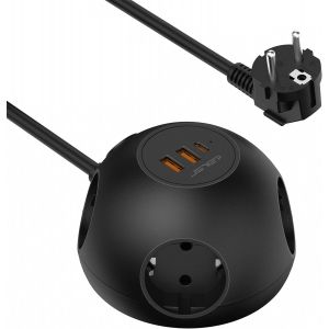 Multiprise 4 Prises AC, 2 USB et 1 Type C(PD 20W) H&eacute;misph&egrave;re Multiprise avec Interrupteur Rallonge Multiprise pour Maison, Cuisine, Bureau, 1,5M C&acirc;ble-Noir - Neuf