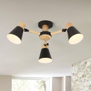 Ulteronixshop-Noir Plafonnier Cuisine 3 Lumi&egrave;res,Bois Et Fer Luminaires Int&eacute;rieur Lampe &Agrave; Bras L&eacute;ger R&eacute;glable Lustre Salon E27 &Oslash;55cm Moderne Abat Jour Plafond Pour Chambre Maison - Neuf