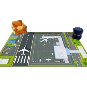 Tapis De Jeu Rampant Pour Enfants, Motif Aéroport, Pour Chambre De Garçon, 120 X 180 Cm-Gsx-1000r-Bleu - Neuf