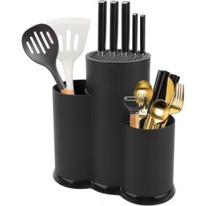 Kal-3 En 1 Bloc Range Couteaux Cuisine, Noir Porte Couteau De Cuisine Avec Fentes, Support Couteaux Universel Détachable, Porte Couteaux De Cuisine Professionnel Pour Rangement Ustensiles Cuisine - Neuf