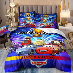 Parure De Lit Flash Mcqueen Rouge, Parure De Lit Cars De Dessin Anime Pour Chambre D'enfant, Housse De Couette King Size - Neuf
