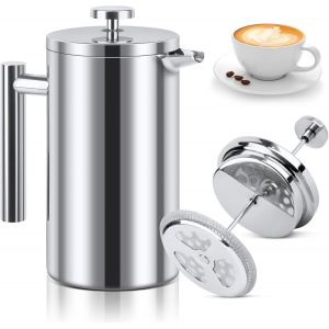 CMWS-Cafetiere a Piston, 1000ml French Press en Acier Inoxydable, Double Paroi Isol&eacute;e, Cafeti&egrave;re &agrave; Piston pour la maison, le camping et le bureau - Neuf