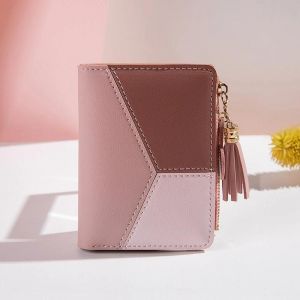 HUED-Portefeuille femme cuir PU portefeuille femme en cuir femmes sacs &agrave; main porte-carte pliable Portable dame porte-monnaie-Rose - Neuf