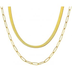Kal-Stratifié Collier Choker | Serpent Chevron Trombone Plat Empilable Chaîne Étanche Collier | Cadeau De Bijoux Dainty Pour Femme Maman Fille Petite Amie - Neuf