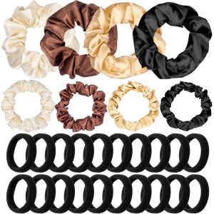 28 Pcs Chouchou Cheveux Femme Et &Eacute;lastique Cheveux Chouchou Satin Cheveux Boucl&eacute;s Per Capelli &Eacute;lastique Noir Chouchou Scrunchie Color&eacute;s Pour Femmes Filles - Neuf