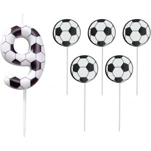 1 Morceau De Bougie De 9 Ans,5 Morceaux De Plug-Ins De G&acirc;teau De Football,D&eacute;coration De Th&egrave;me De Sport De Football,D&eacute;coration De G&acirc;teau De Football,F&ecirc;te D'anniversaire. - Neuf