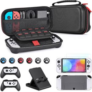 Switch OLED Accessories Bundle,15 in 1 Accessory Kit,Switch Carrying Case,29 Card Slots,Adjustable Stand,2 Screen Protectors 2 Handles and TPU Protective Box - Neuf