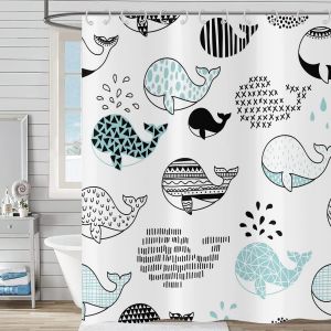 Sjzg-Rideau De Douche Dr&ocirc;le 240x180, Cartoon Baleine Rideaux De Douche Mignon Oc&eacute;an Animal Abstrait Noir Bleu Poisson Enfants Rideau De Baignoire Imperm&eacute;able Polyester Tissu Lavable Rideau De Bain - Neuf
