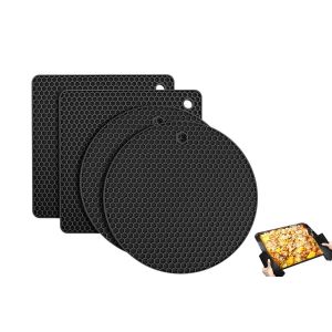 Ensemble De Dessous De Plat En Silicone - 2 Ronds Et 2 Carr&eacute;s R&eacute;sistants &Agrave; La Chaleur Pour Plats Chauds - Noir - Neuf