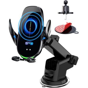 Support Telephone Voiture Induction, 15W Qi Chargeur Induction Voiture Qi Chargeur iPhone Voiture Accesoire sans Fil Rapide Automatic Porte Voiture Ventouse pour iPhone Android - Neuf