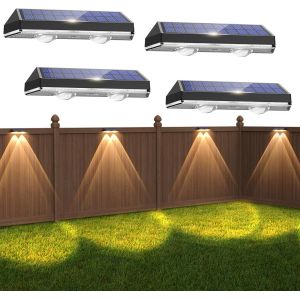 Lot De 4 Lampes Solaires D'ext&eacute;rieur - &Eacute;tanche Ip65-3 Modes D'&eacute;clairage - Applique Murale Solaire Pour Ext&eacute;rieur - Lampe De Jardin Led - &Eacute;clairage De Cl&ocirc;ture - D&eacute;coration De Balcon, Mur - Neuf