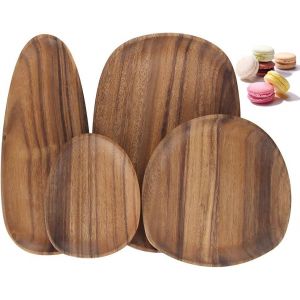 Checarzhn--No1-Lot De 4 Plateaux De Service Ronds Irréguliers En Bois Pour Collations, Fromage, Apéritifs, Desserts, Sushis, Fruits, Salade, Assiettes En Bois - Neuf