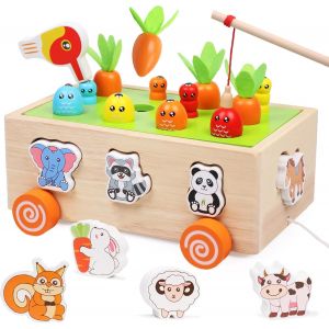 Montessori Baby Toy,7 in 1 Educational Games Child 3 4 5 Years Old Wooden Toy Farm Game Gift for Girl Boy Babies,Recognize Animals Shapes,Cute Animal Farm Car - Neuf