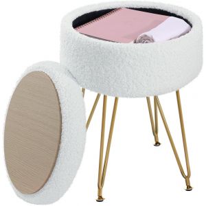 SUBZONAL-Tabouret de Rangement, Tabouret Chaise de Maquillage en Fausse Fourrure avec Rangement, Pouf Tabouret de canap&eacute;, Si&egrave;ge pour Coiffeuse, Table d'appoint, 32 x 32 x 44 cm, Blanc Cr&egrave;me, ASND51W - Neuf